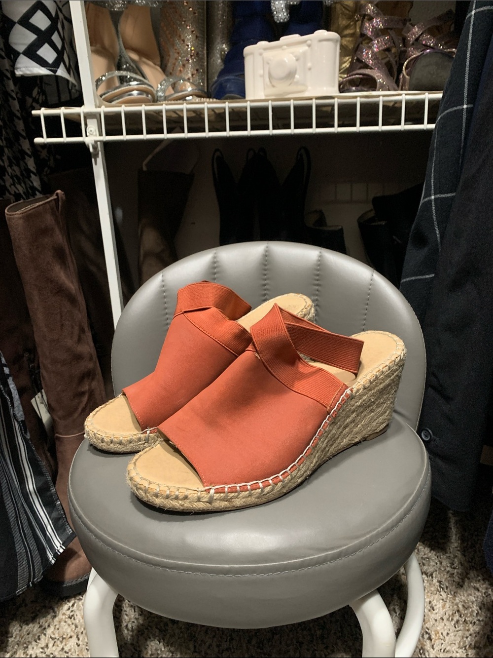 Adrienne Vittadini Rust Orange Espadrille Wedge Sandals